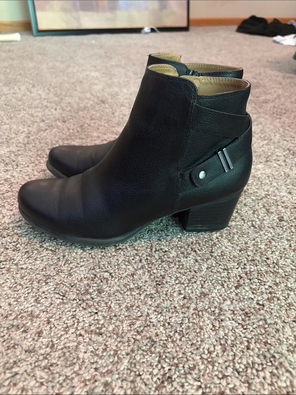 Classic Black Leather Ankle Booties with Low Block Heel